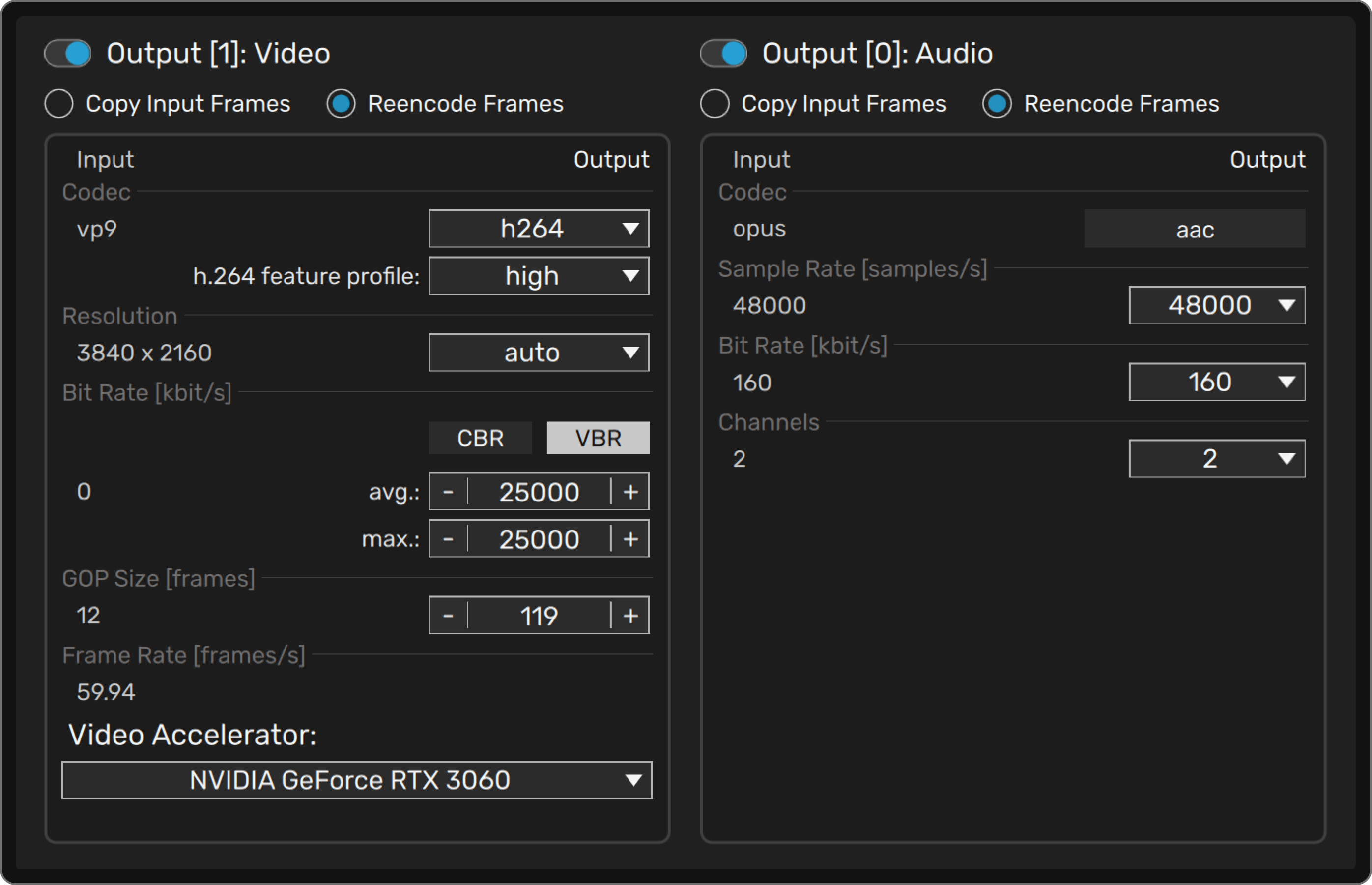 Encoding settings